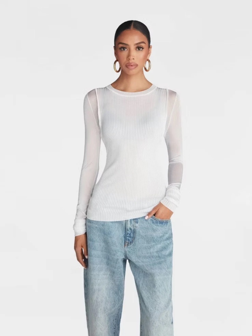 KBB by KAHLANA Women Long Sleeve 'The Layered Sheer Top' plus size XXL 2XL White